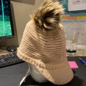 New wool Pink Visor/cap  Hatwith Pom